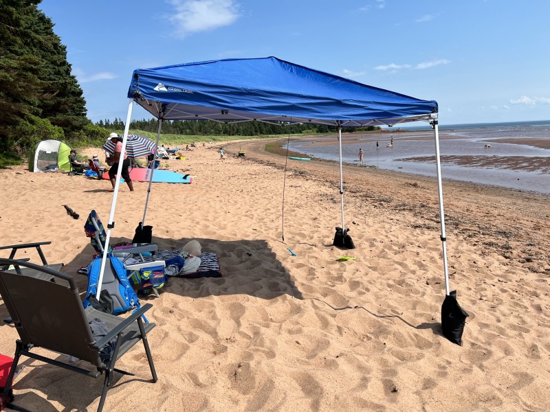 Blue canopy beach setup
